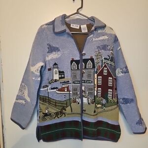 Blair Kids Jacket - Blue with Village Design